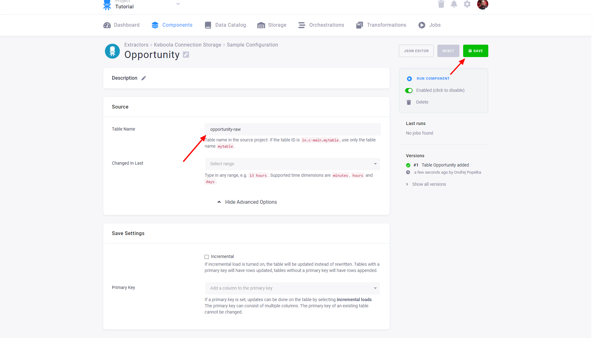 Screenshot - Set up table